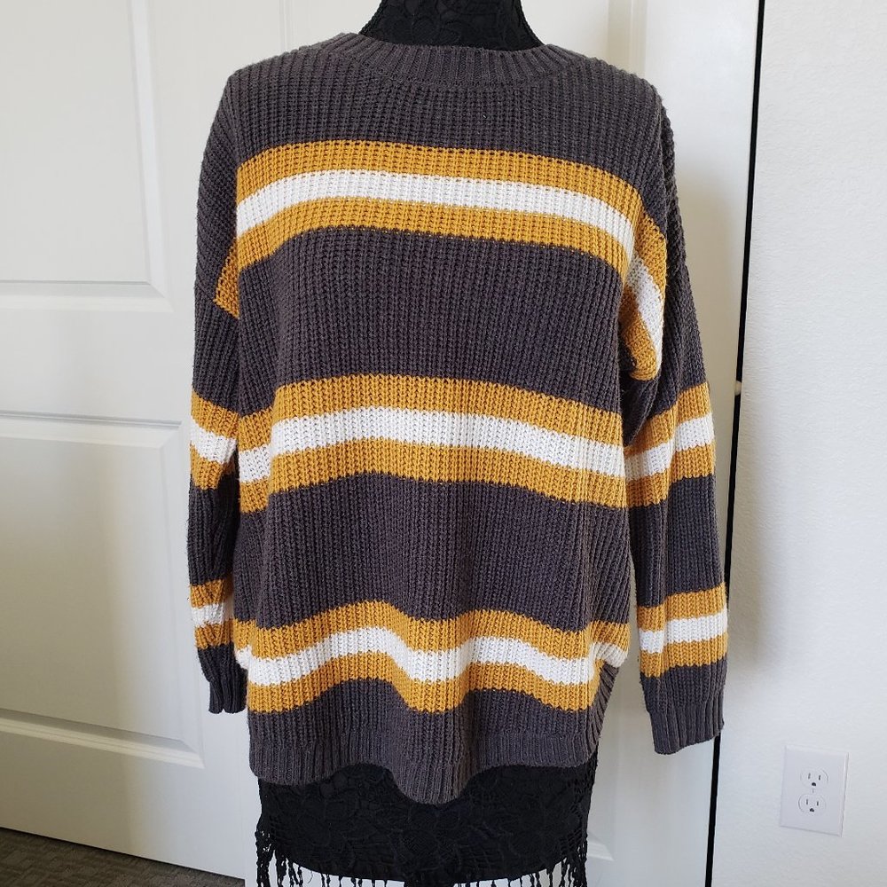 SO Grey, Yellow and White Striped Pullover Sweater